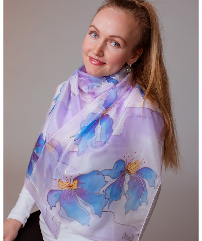 Iris Hand Painted Silk Scarf