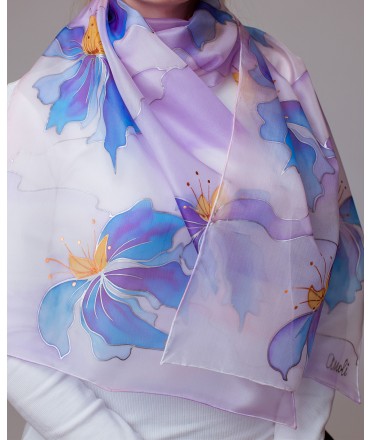 Iris Hand Painted Silk Scarf