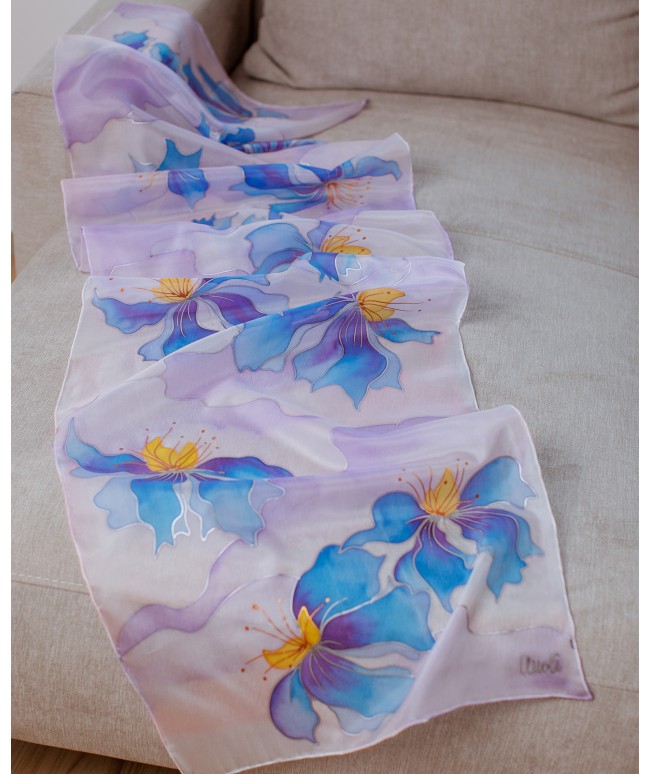 Iris Hand Painted Silk Scarf