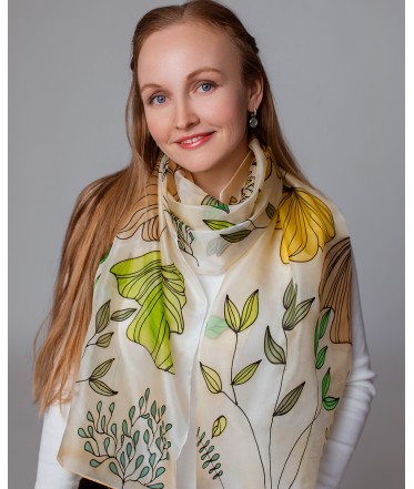 Autumn Nature Hand Painted Silk Scarf