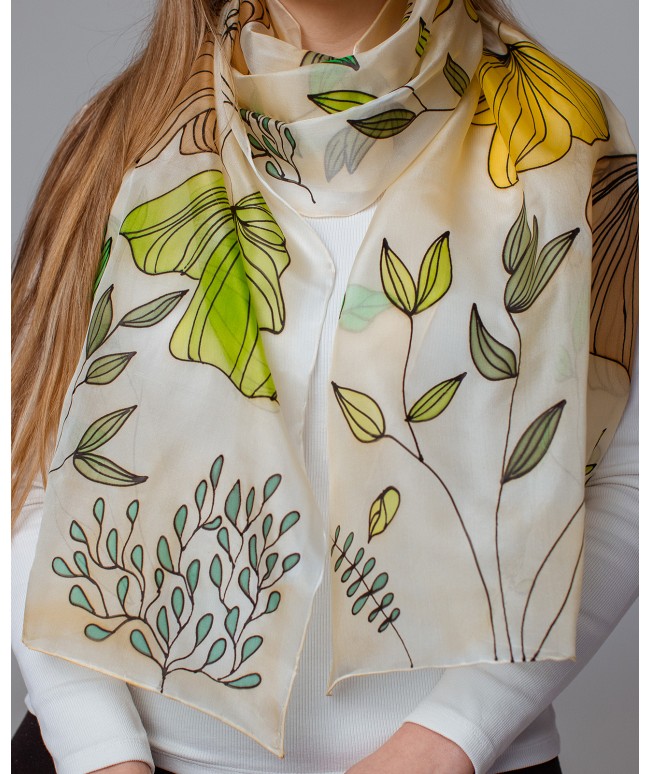 Autumn Nature Hand Painted Silk Scarf