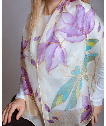 Beautiful Dragonfly Hand Painted Silk Scarf