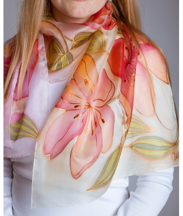 Beutiful Flowers Hand Painted Silk Scarf