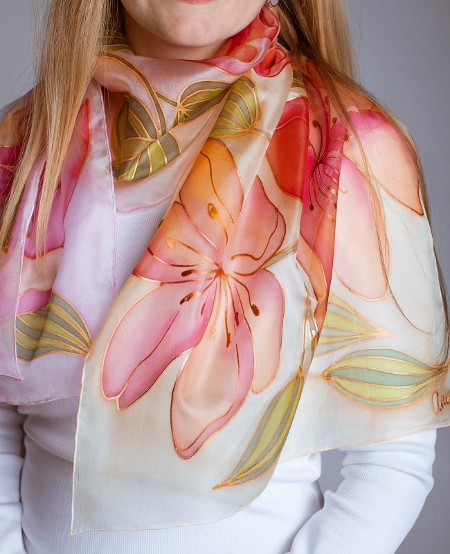 Beutiful Flowers Hand Painted Silk Scarf