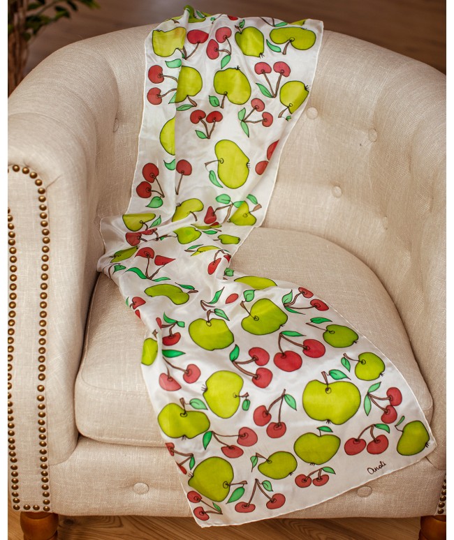 Apple and Cherry Hand Painted Silk Scarf