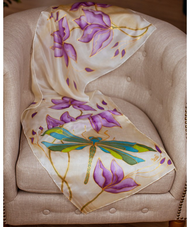 Beautiful Dragonfly Hand Painted Silk Scarf