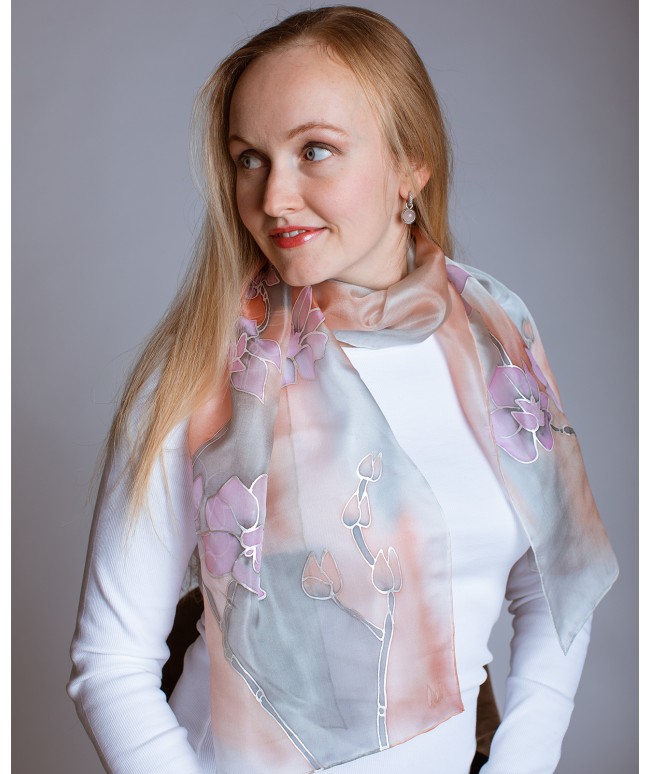 Orchid Hand Painted Silk Scarf