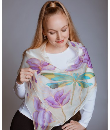 Beautiful Dragonfly Hand Painted Silk Scarf