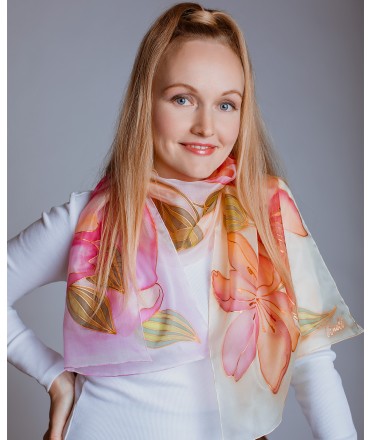 Beutiful Flowers Hand Painted Silk Scarf