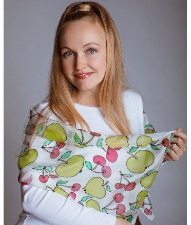 Apple and Cherry Hand Painted Silk Scarf