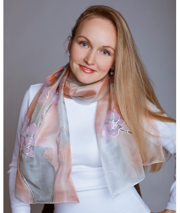 Orchid Hand Painted Silk Scarf