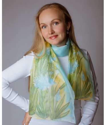 Cornflowers Hand Painted Silk Scarf