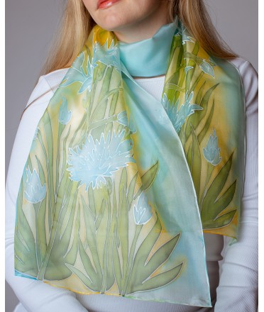 Cornflowers Hand Painted Silk Scarf