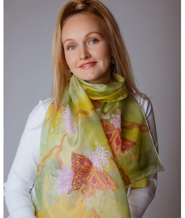 Butterfly (green) Hand Painted Silk Scarf
