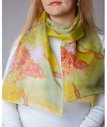 Butterfly (green) Hand Painted Silk Scarf
